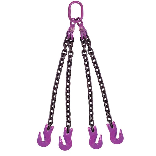 1/2" x 10' - 4 Leg Chain Sling w/ Grab Hooks - Grade 100